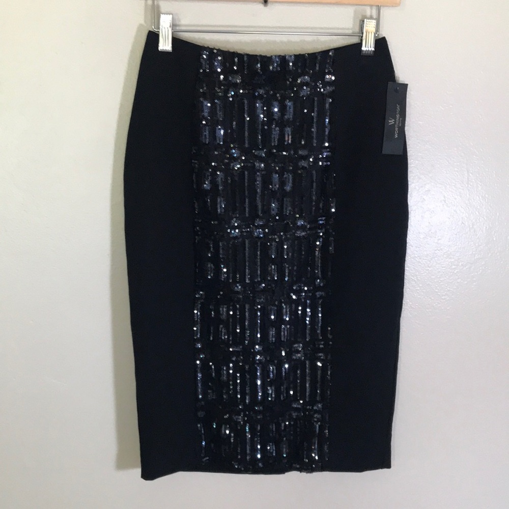 NEW Worthington Elegant Black Sequin Pencil Skirt